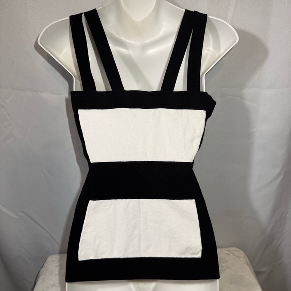 Cache Black & White Knit Tank Top Adjustable Straps Size M - Picture 3 of 8